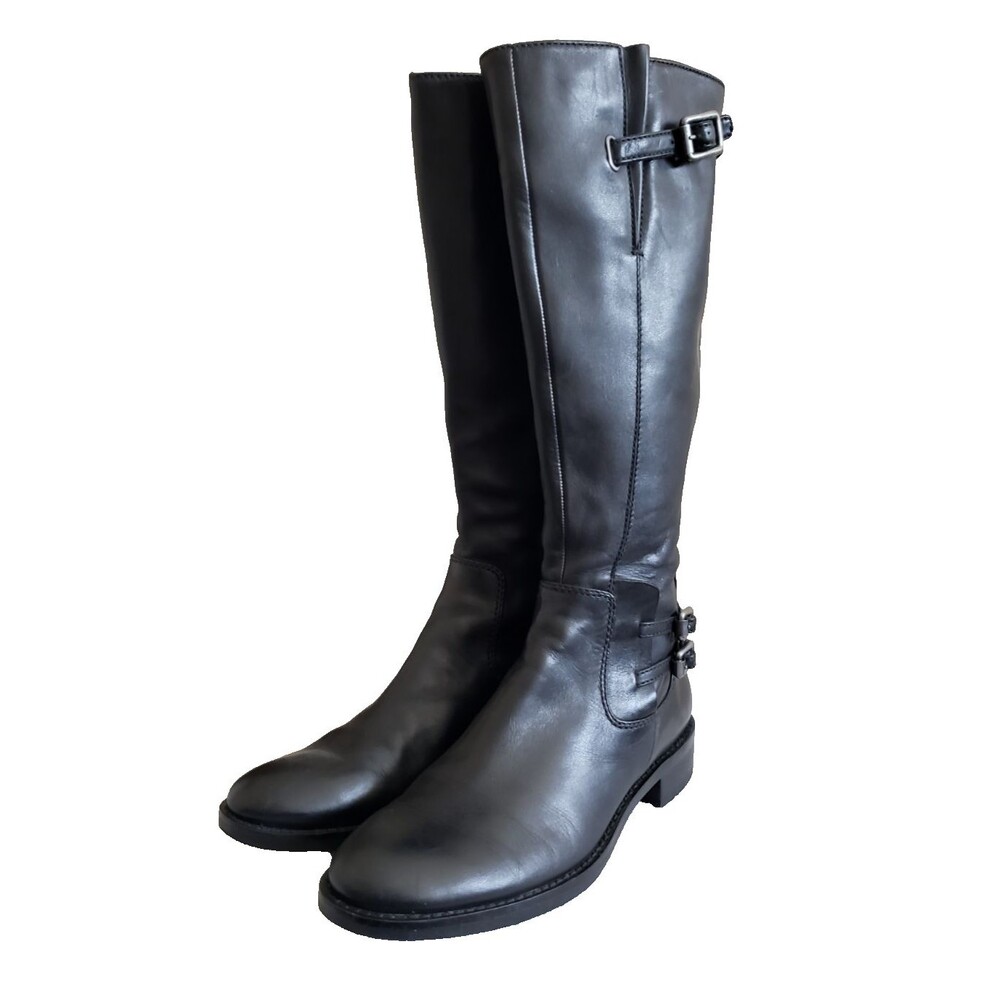 Ecco Women's Tall Black Leather Side Zip Riding Boots Size 38 EU US Size 7 -7.5